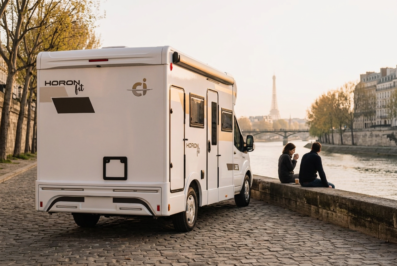 Approdo sul fiume con la Tour Eiffel sullo sfondo, ambientazione parigina